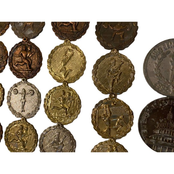 HUGE Vtg Lot Sports 100+ Medals Awards All Metal Sports Track Volleyball Archery - Picture 9 of 16